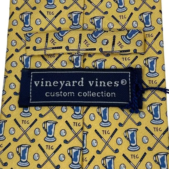 Vineyard Vines Custom Collection NWT Yellow Silk Golf Novelty Necktie Tie - Picture 9 of 9